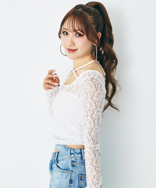 ANAP(アナップ)の「eggモデル せりなコラボ レーストップス(Tシャツ/カットソー・レディース・ホワイト/レッド/ブラック/ブルー・XS/S)」の6枚目の写真