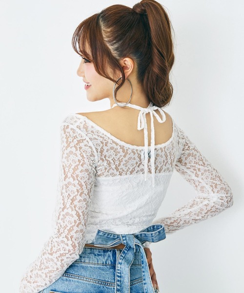 ANAP(アナップ)の「eggモデル せりなコラボ レーストップス(Tシャツ/カットソー・レディース・ホワイト/レッド/ブラック/ブルー・XS/S)」の7枚目の写真