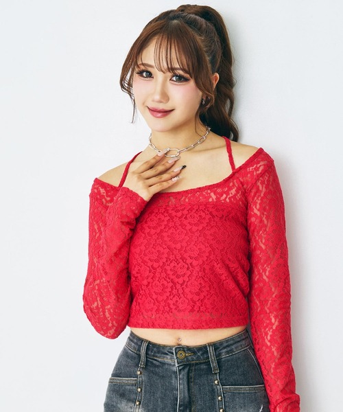 ANAP(アナップ)の「eggモデル せりなコラボ レーストップス(Tシャツ/カットソー・レディース・ホワイト/レッド/ブラック/ブルー・XS/S)」の13枚目の写真