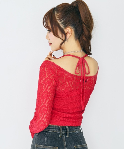 ANAP(アナップ)の「eggモデル せりなコラボ レーストップス(Tシャツ/カットソー・レディース・ホワイト/レッド/ブラック/ブルー・XS/S)」の16枚目の写真