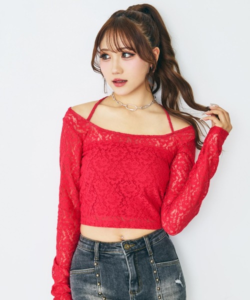 ANAP(アナップ)の「eggモデル せりなコラボ レーストップス(Tシャツ/カットソー・レディース・ホワイト/レッド/ブラック/ブルー・XS/S)」の14枚目の写真