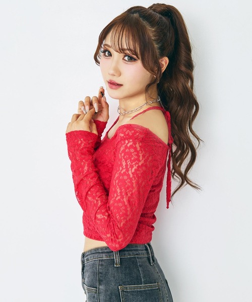 ANAP(アナップ)の「eggモデル せりなコラボ レーストップス(Tシャツ/カットソー・レディース・ホワイト/レッド/ブラック/ブルー・XS/S)」の15枚目の写真