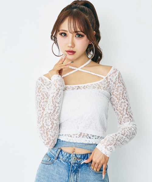 ANAP(アナップ)の「eggモデル せりなコラボ レーストップス(Tシャツ/カットソー・レディース・ホワイト/レッド/ブラック/ブルー・XS/S)」の5枚目の写真