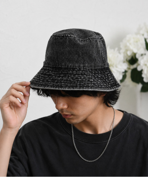 neos(ネオス)の「【neos】ヴィンテージウォッシュ デニム バケットハット / ケミカルウォッシュ バケハ メンズ レディース ユニセックス(ハット・メンズ・ブラック/ブルー・FREE)」の1枚目の写真