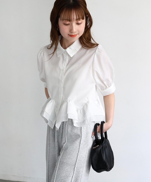tiptop(ティップトップ)の「裾フリル半袖ブラウス(シャツ/ブラウス・レディース・オフホワイト/ブラック系その他/ホワイト系その他/ブラウン系その他・FREE)」の9枚目の写真
