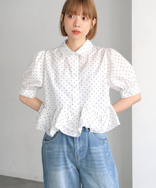 tiptop(ティップトップ)の「裾フリル半袖ブラウス(シャツ/ブラウス・レディース・オフホワイト/ブラック系その他/ホワイト系その他/ブラウン系その他・FREE)」の17枚目の写真