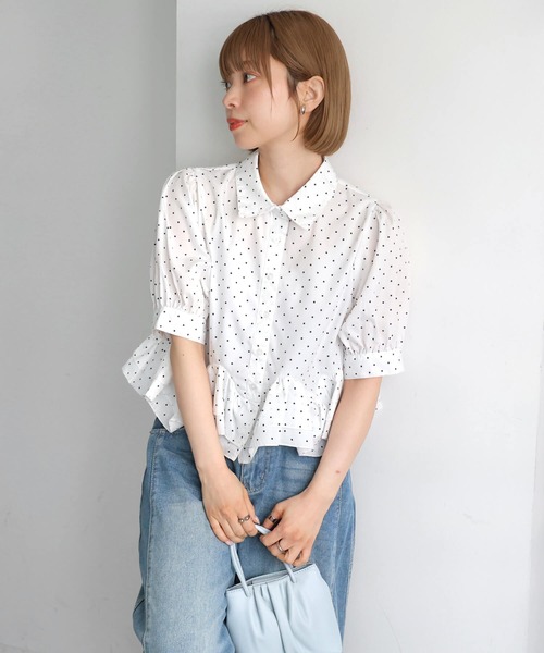 tiptop(ティップトップ)の「裾フリル半袖ブラウス(シャツ/ブラウス・レディース・オフホワイト/ブラック系その他/ホワイト系その他/ブラウン系その他・FREE)」の18枚目の写真