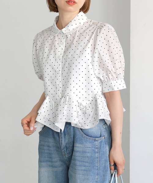 tiptop(ティップトップ)の「裾フリル半袖ブラウス(シャツ/ブラウス・レディース・オフホワイト/ブラック系その他/ホワイト系その他/ブラウン系その他・FREE)」の19枚目の写真