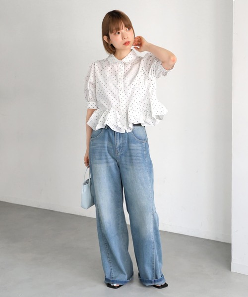 tiptop(ティップトップ)の「裾フリル半袖ブラウス(シャツ/ブラウス・レディース・オフホワイト/ブラック系その他/ホワイト系その他/ブラウン系その他・FREE)」の21枚目の写真