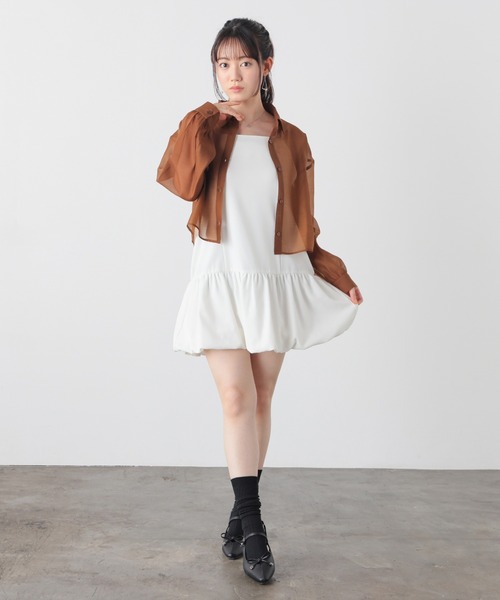 Honeys（ハニーズ）の「ショート丈シアーシャツ（シャツ/ブラウス・レディース・グレー/ホワイト/ブラウン/ブラック/グリーン/スミクロ・L/M/S）」の19枚目の写真