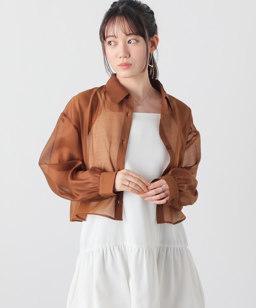 Honeys（ハニーズ）の「ショート丈シアーシャツ（シャツ/ブラウス・レディース・グレー/ホワイト/ブラウン/ブラック/グリーン/スミクロ・L/M/S）」の20枚目の写真