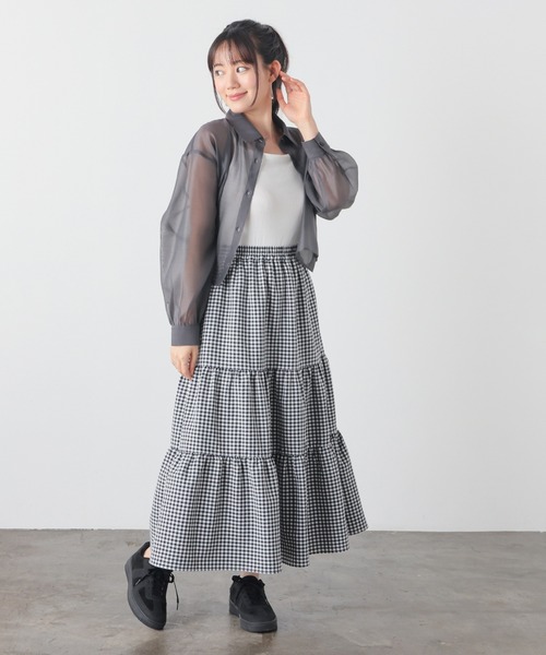 Honeys（ハニーズ）の「ショート丈シアーシャツ（シャツ/ブラウス・レディース・グレー/ホワイト/ブラウン/ブラック/グリーン/スミクロ・L/M/S）」の21枚目の写真