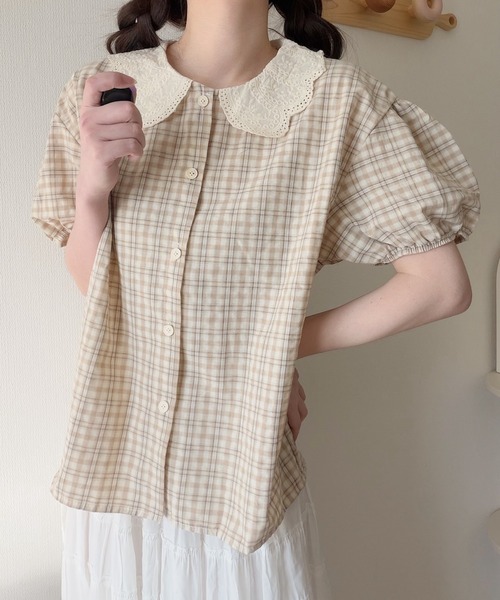 Nana(ナナ)の「レース襟パフスリーブチェックブラウス(シャツ/ブラウス・レディース・カーキ/ベージュ・FREE)」の18枚目の写真