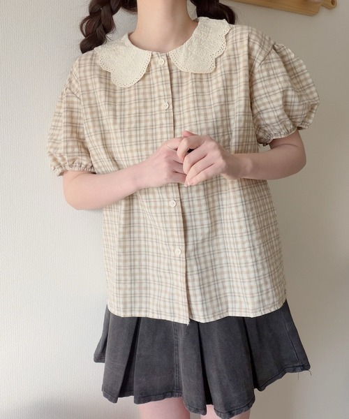 Nana(ナナ)の「レース襟パフスリーブチェックブラウス(シャツ/ブラウス・レディース・カーキ/ベージュ・FREE)」の22枚目の写真