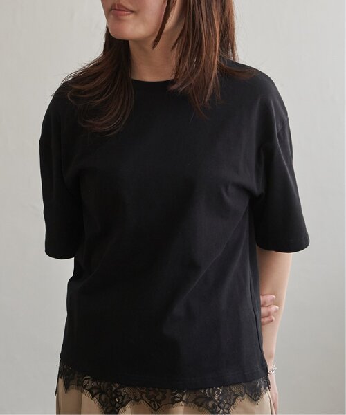 VENCEEXCHANGE（ヴァンスエクスチェンジ）の「裾レースレイヤード風Tシャツ（Tシャツ/カットソー・レディース・ブラウン/ブラック/アイボリー/オフホワイト・FREE）」の3枚目の写真