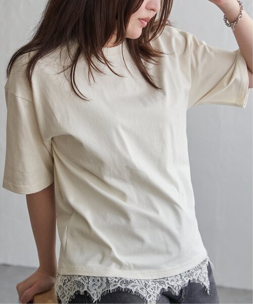 VENCEEXCHANGE（ヴァンスエクスチェンジ）の「裾レースレイヤード風Tシャツ（Tシャツ/カットソー・レディース・ブラウン/ブラック/アイボリー/オフホワイト・FREE）」の15枚目の写真