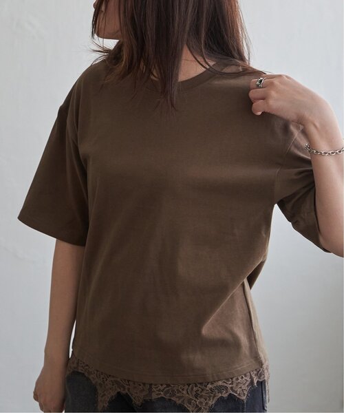 VENCEEXCHANGE（ヴァンスエクスチェンジ）の「裾レースレイヤード風Tシャツ（Tシャツ/カットソー・レディース・ブラウン/ブラック/アイボリー/オフホワイト・FREE）」の14枚目の写真