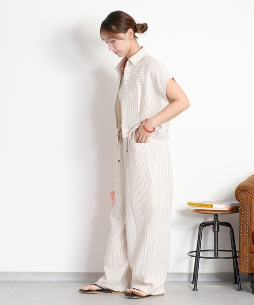 cepo(セポ)の「〈セットアップ対応〉リネンタッチストライプコクーンシャツ(シャツ/ブラウス・レディース・オフホワイト/チャコール・M)」の4枚目の写真
