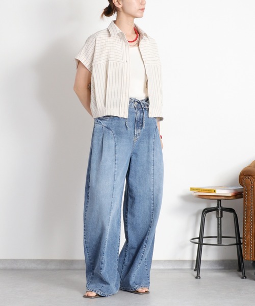 cepo(セポ)の「〈セットアップ対応〉リネンタッチストライプコクーンシャツ(シャツ/ブラウス・レディース・オフホワイト/チャコール・M)」の10枚目の写真