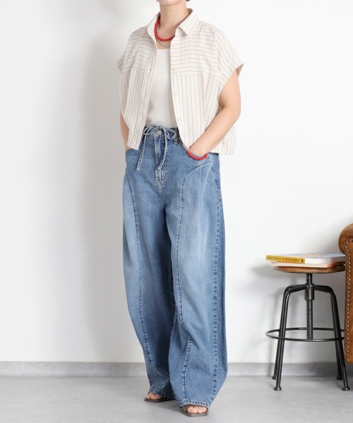 cepo(セポ)の「〈セットアップ対応〉リネンタッチストライプコクーンシャツ(シャツ/ブラウス・レディース・オフホワイト/チャコール・M)」の9枚目の写真