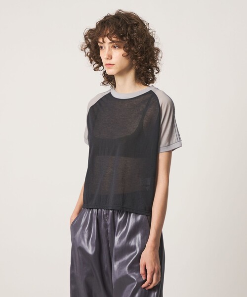 6(ロク)の「<6(ROKU)>コットンナイロン ショルダー ステッチ Tシャツ(Tシャツ/カットソー・レディース・ダークグレー/レッド・FREE)」の15枚目の写真