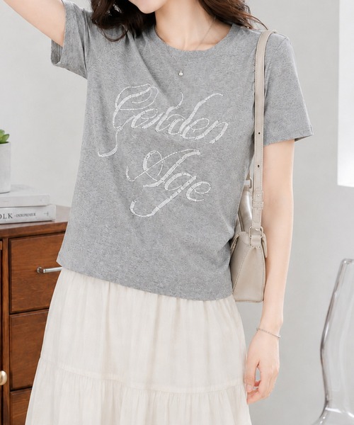 Megil(メギル)の「ビーズロゴTシャツ(Tシャツ/カットソー・レディース・イエロー/グレー/ホワイト/ブラック・MEDIUM)」の22枚目の写真