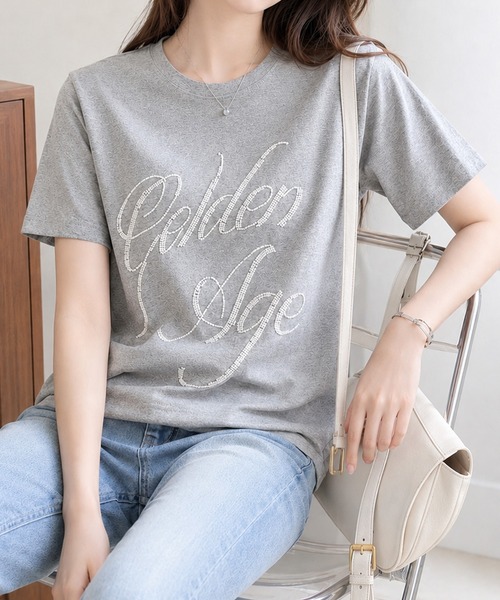 Megil(メギル)の「ビーズロゴTシャツ(Tシャツ/カットソー・レディース・イエロー/グレー/ホワイト/ブラック・MEDIUM)」の19枚目の写真