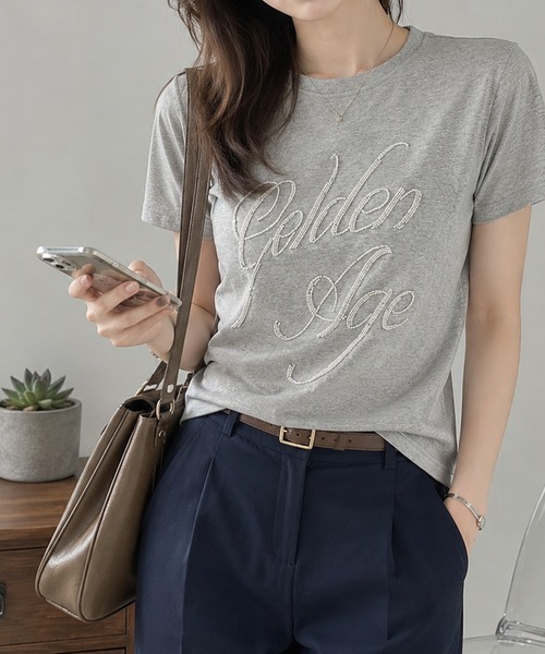 Megil(メギル)の「ビーズロゴTシャツ(Tシャツ/カットソー・レディース・イエロー/グレー/ホワイト/ブラック・MEDIUM)」の20枚目の写真