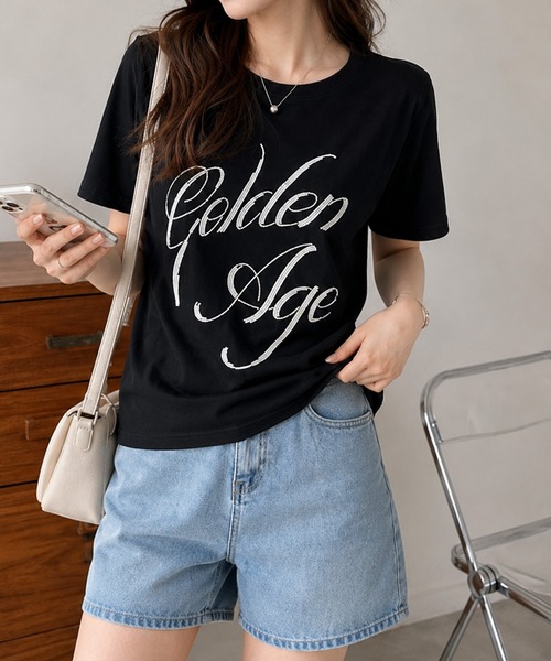 Megil(メギル)の「ビーズロゴTシャツ(Tシャツ/カットソー・レディース・イエロー/グレー/ホワイト/ブラック・MEDIUM)」の12枚目の写真
