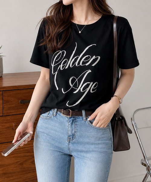 Megil(メギル)の「ビーズロゴTシャツ(Tシャツ/カットソー・レディース・イエロー/グレー/ホワイト/ブラック・MEDIUM)」の14枚目の写真