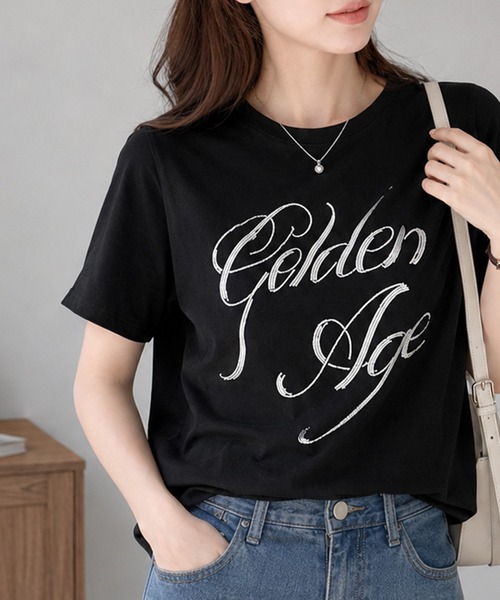 Megil(メギル)の「ビーズロゴTシャツ(Tシャツ/カットソー・レディース・イエロー/グレー/ホワイト/ブラック・MEDIUM)」の15枚目の写真