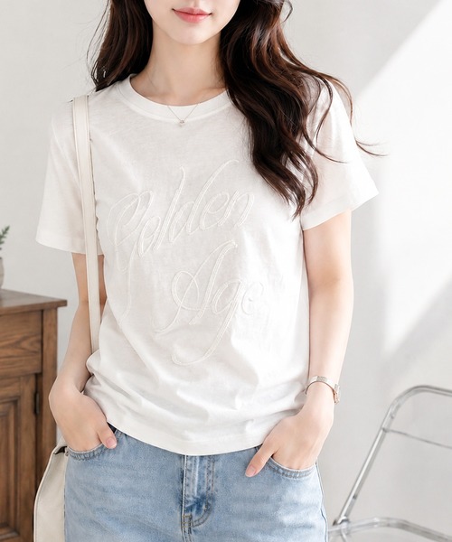 Megil(メギル)の「ビーズロゴTシャツ(Tシャツ/カットソー・レディース・イエロー/グレー/ホワイト/ブラック・MEDIUM)」の10枚目の写真