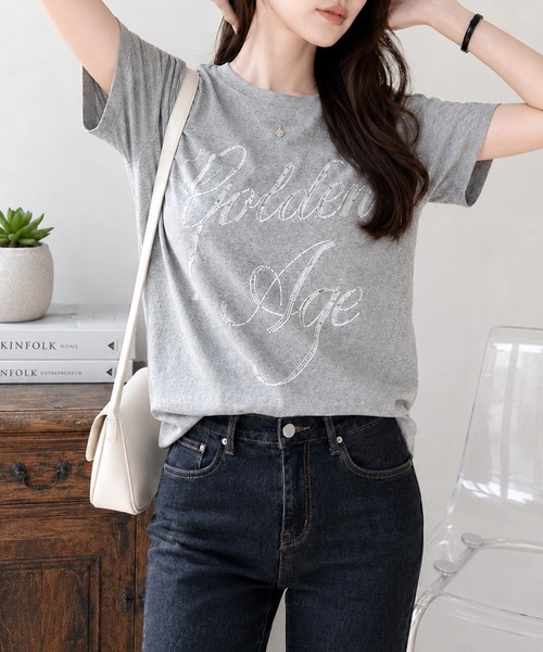 Megil(メギル)の「ビーズロゴTシャツ(Tシャツ/カットソー・レディース・イエロー/グレー/ホワイト/ブラック・MEDIUM)」の21枚目の写真