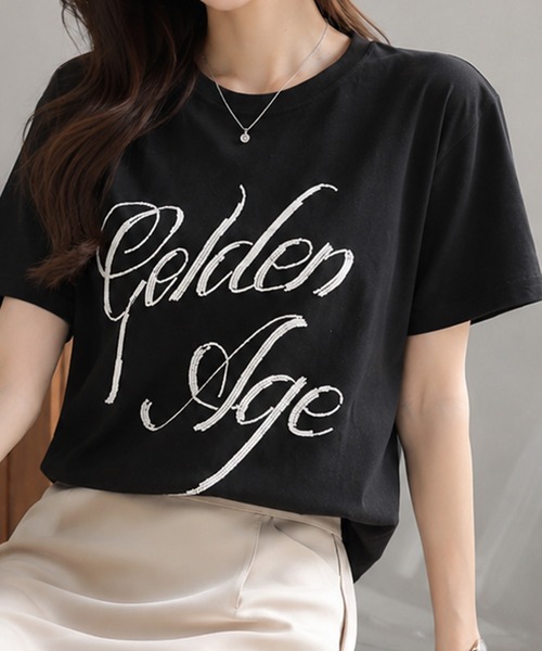 Megil(メギル)の「ビーズロゴTシャツ(Tシャツ/カットソー・レディース・イエロー/グレー/ホワイト/ブラック・MEDIUM)」の16枚目の写真