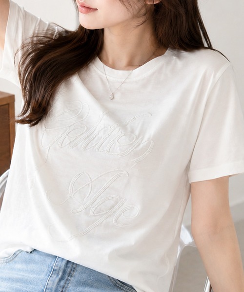 Megil(メギル)の「ビーズロゴTシャツ(Tシャツ/カットソー・レディース・イエロー/グレー/ホワイト/ブラック・MEDIUM)」の9枚目の写真