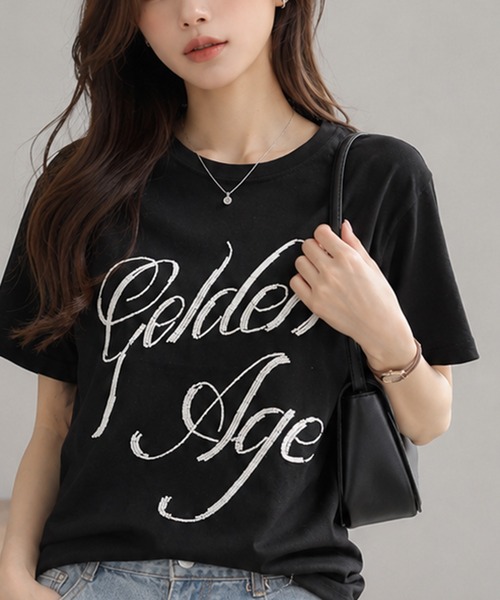 Megil(メギル)の「ビーズロゴTシャツ(Tシャツ/カットソー・レディース・イエロー/グレー/ホワイト/ブラック・MEDIUM)」の13枚目の写真