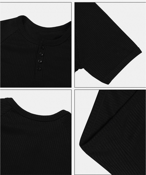COSYHARU(コシハル)の「マッスルフィットヘンリーネック半袖ニット(Tシャツ/カットソー・メンズ・ホワイト/チャコール/ブラック・MEDIUM/LARGE)」の5枚目の写真