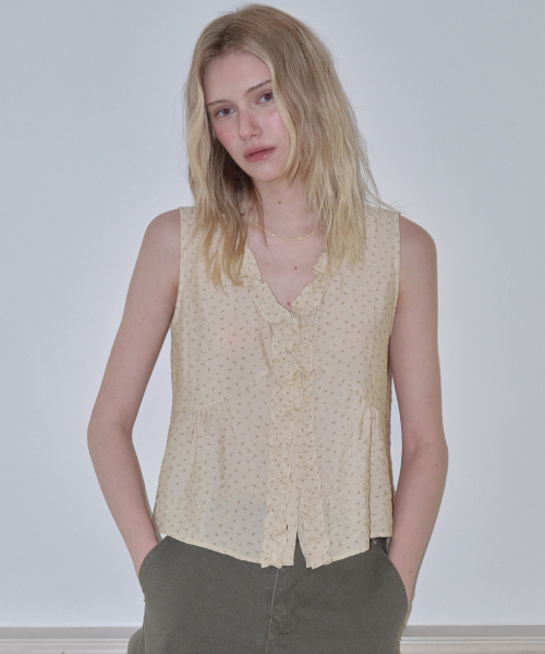 FRIVER07（フリバー07）の「Flower frill sleeveless blouse [FRSP08BL02]_Yellow（シャツ/ブラウス・レディース・イエロー・FREE）」の2枚目の写真