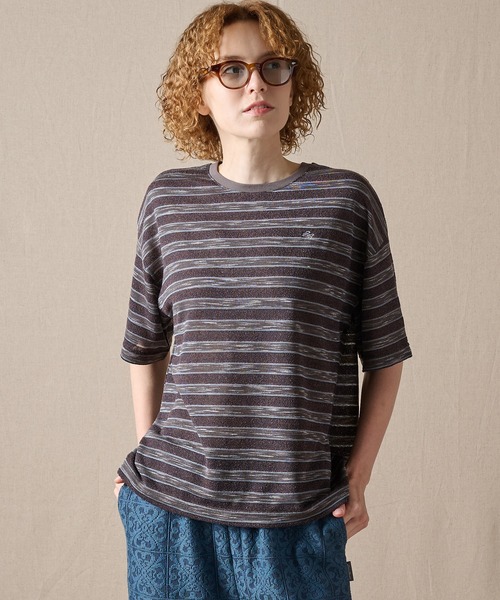 Eddie Bauer(エディーバウアー)の「リラックス 半袖 ボーダーTシャツ(Tシャツ/カットソー・レディース・ダークブラウン/オレンジ系/グリーン・L/M/XL/S)」の2枚目の写真