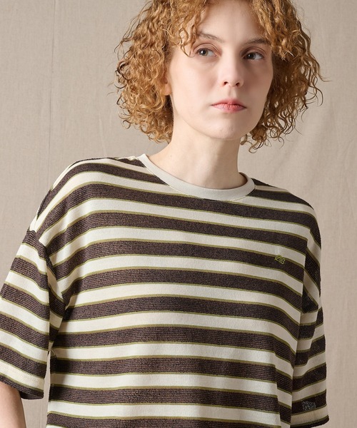 Eddie Bauer(エディーバウアー)の「リラックス 半袖 ボーダーTシャツ(Tシャツ/カットソー・レディース・ダークブラウン/オレンジ系/グリーン・L/M/XL/S)」の7枚目の写真