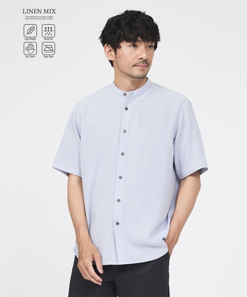 ABAHOUSE GRAY(アバハウスグレイ)の「【イージーケア】リネンブレンド バンドカラー シャツ(シャツ/ブラウス・メンズ・ホワイト/チャコールグレー/モスグリーン/サックスブルー/グレイッシュベージュ・46/50/48)」の5枚目の写真