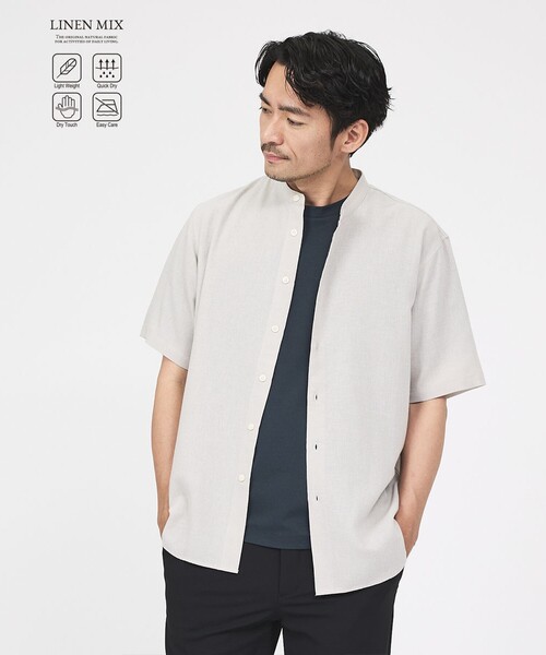 ABAHOUSE GRAY(アバハウスグレイ)の「【イージーケア】リネンブレンド バンドカラー シャツ(シャツ/ブラウス・メンズ・ホワイト/チャコールグレー/モスグリーン/サックスブルー/グレイッシュベージュ・46/50/48)」の3枚目の写真