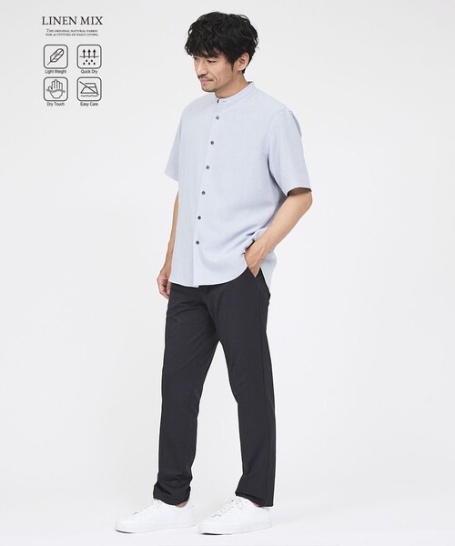 ABAHOUSE GRAY(アバハウスグレイ)の「【イージーケア】リネンブレンド バンドカラー シャツ(シャツ/ブラウス・メンズ・ホワイト/チャコールグレー/モスグリーン/サックスブルー/グレイッシュベージュ・46/50/48)」の6枚目の写真