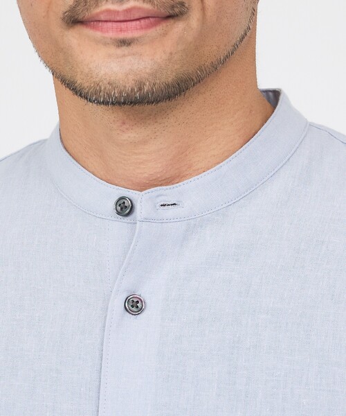 ABAHOUSE GRAY(アバハウスグレイ)の「【イージーケア】リネンブレンド バンドカラー シャツ(シャツ/ブラウス・メンズ・ホワイト/チャコールグレー/モスグリーン/サックスブルー/グレイッシュベージュ・46/50/48)」の9枚目の写真