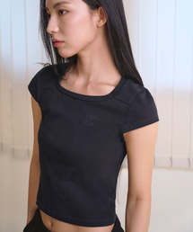 Slim cotton square neck cap t-shirts - CHACOAL