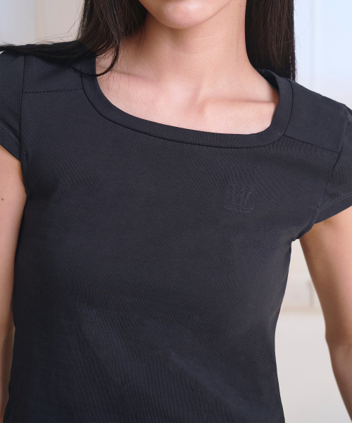 WOOALONG(ウアロン)の「Slim cotton square neck cap t-shirts - CHACOAL(Tシャツ/カットソー・レディース・チャコール・SMALL/MEDIUM)」の3枚目の写真