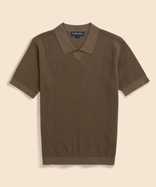 BROOKS BROTHERS(ブルックスブラザーズ)の「コットン/ナイロン ショートスリーブ ジョニーカラー サマーセーター(ニット/セーター・メンズ・ブラウン/ブラック・X-LARGE/SMALL/MEDIUM/LARGE)」の1枚目の写真