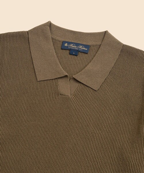 BROOKS BROTHERS(ブルックスブラザーズ)の「コットン/ナイロン ショートスリーブ ジョニーカラー サマーセーター(ニット/セーター・メンズ・ブラウン/ブラック・X-LARGE/SMALL/MEDIUM/LARGE)」の7枚目の写真