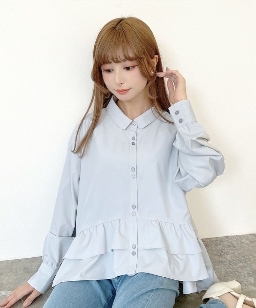 F i.n.t（フィント）の「【UVカット】ラッフルヘムUVカットオーバーシャツ/fint フィント（シャツ/ブラウス・レディース・オフホワイト/ライトグレー・FREE）」の9枚目の写真