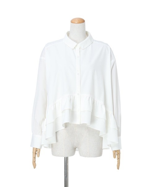 F i.n.t（フィント）の「【UVカット】ラッフルヘムUVカットオーバーシャツ/fint フィント（シャツ/ブラウス・レディース・オフホワイト/ライトグレー・FREE）」の14枚目の写真